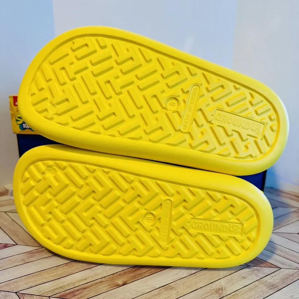 SpongeBob‎ SquarePants Men’s 8 Slides Ground Up Slip On Sandals Yellow Pool